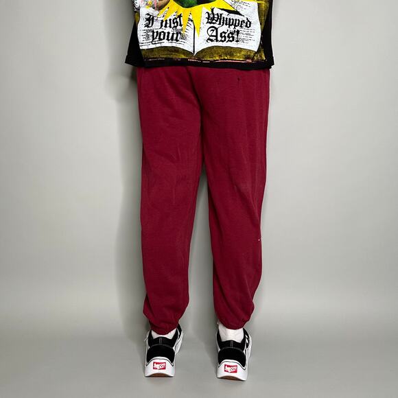 True Vintage 70s Russell Joggers Mens L Maroon Red Cotton Sweatpants Gold Tag - Picture 3 of 5